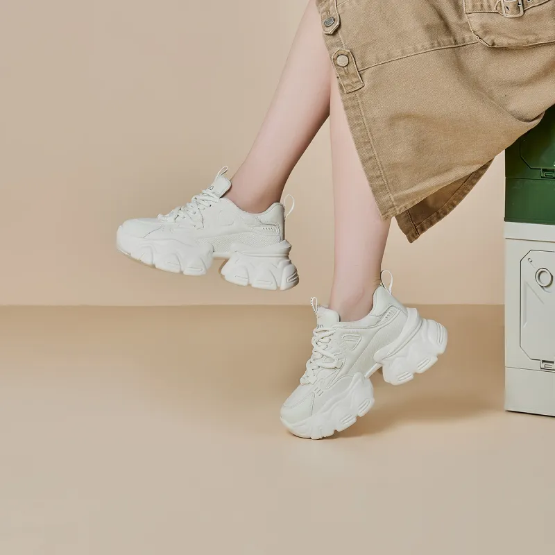 GEMEIQ Cushioning Abrasion Resistant Coverage Height Increasing Low Top Chunky Sneakers With EVA Outsole 8cm Women's-14