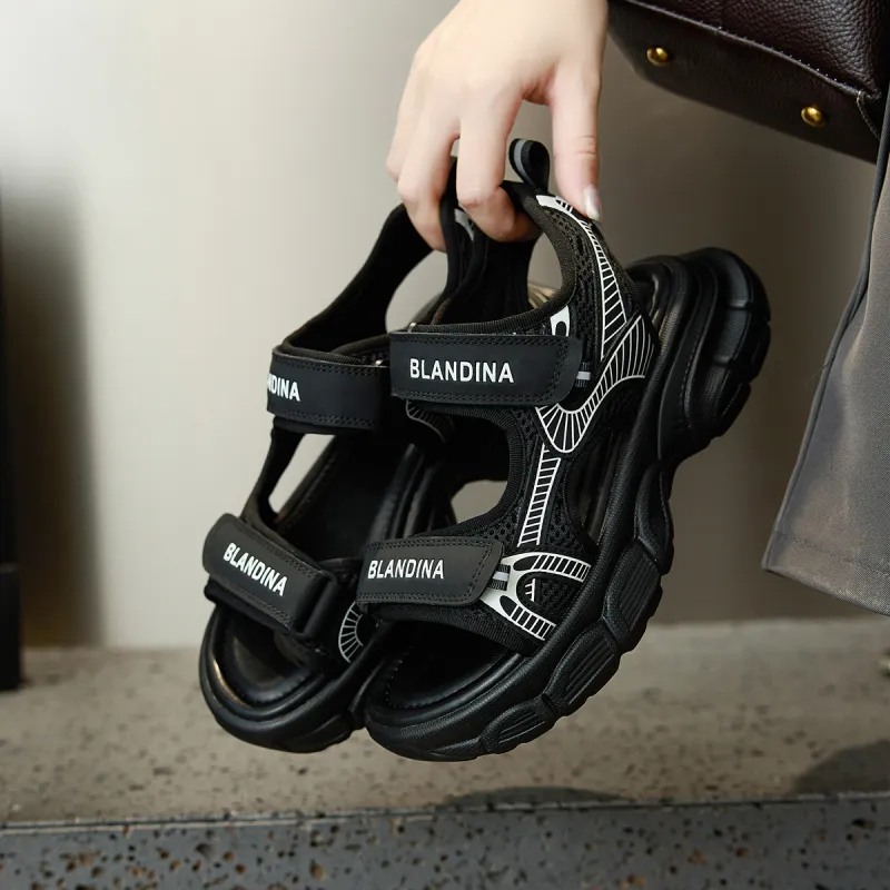 GEMEIQ Beach Sandals Women's Black/White/Silver-2
