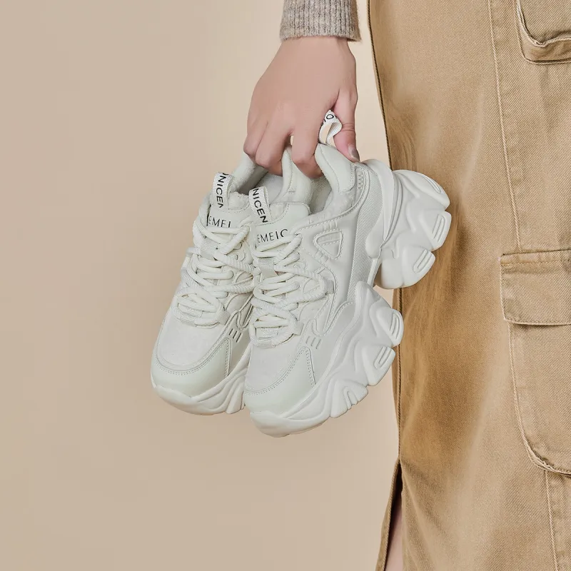 GEMEIQ Cushioning Abrasion Resistant Coverage Height Increasing Low Top Chunky Sneakers With EVA Outsole 8cm Women's-11