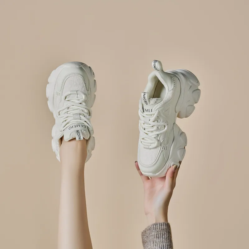 GEMEIQ Cushioning Abrasion Resistant Coverage Height Increasing Low Top Chunky Sneakers With EVA Outsole 8cm Women's-10