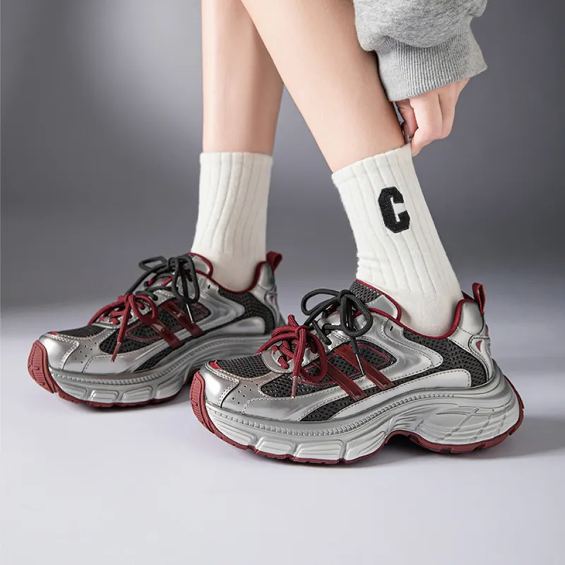 GEMEIQ Slip Resistant, Abrasion Resistant, Breathable, Height Increasing Low Top Chunky Sneakers Women's-3