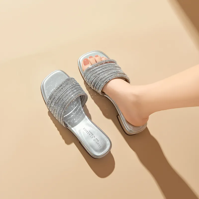 GEMEIQ Slide Slippers Women's Silver, Ecru-8