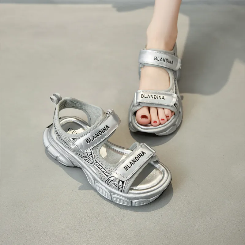 GEMEIQ Beach Sandals Women's Black/White/Silver-16
