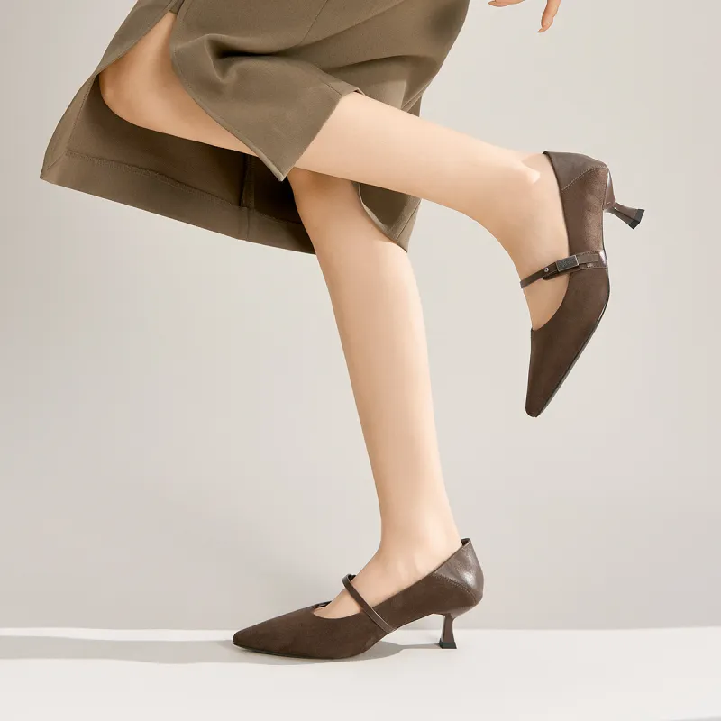 GEMEIQ Flared Heel High Heels Women's Brown-5