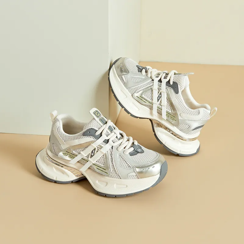 GEMEIQ Low Top Chunky Sneakers Women's Champagne-3