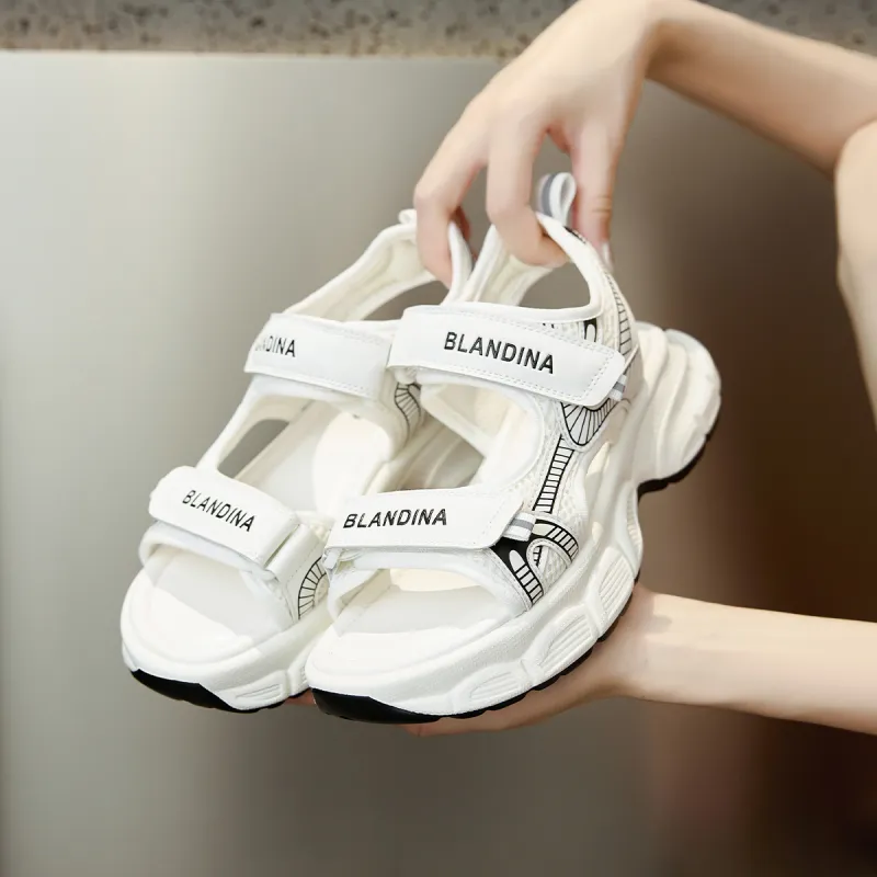 GEMEIQ Beach Sandals Women's Black/White/Silver-9
