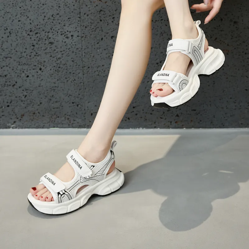 GEMEIQ Beach Sandals Women's Black/White/Silver-11