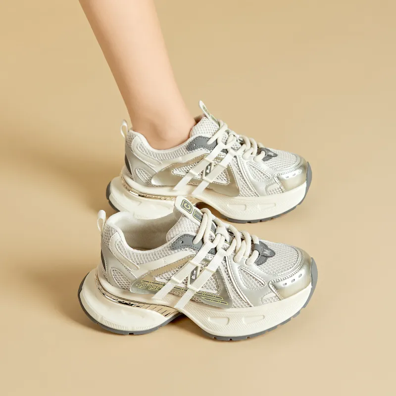 GEMEIQ Low Top Chunky Sneakers Women's Champagne-6