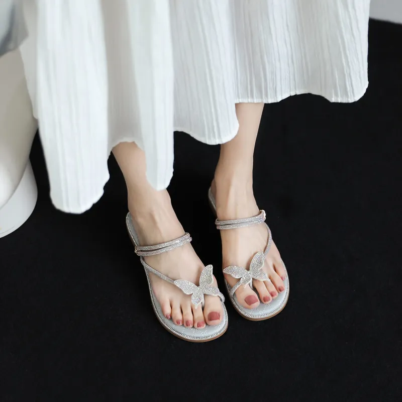 GEMEIQ Rubber Sole Rhinestone Crystal Slip Resistant Odor Resistant Abrasion Resistant Slide Slippers Women's-9