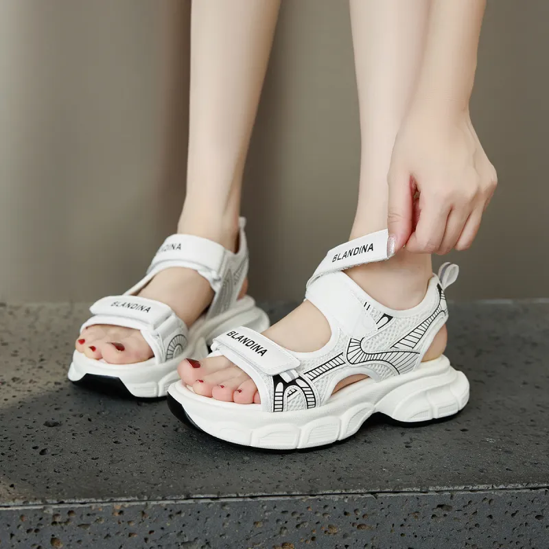 GEMEIQ Beach Sandals Women's Black/White/Silver-13