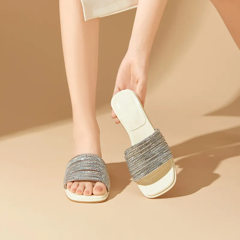 GEMEIQ Slide Slippers Women's Silver, Ecru-4