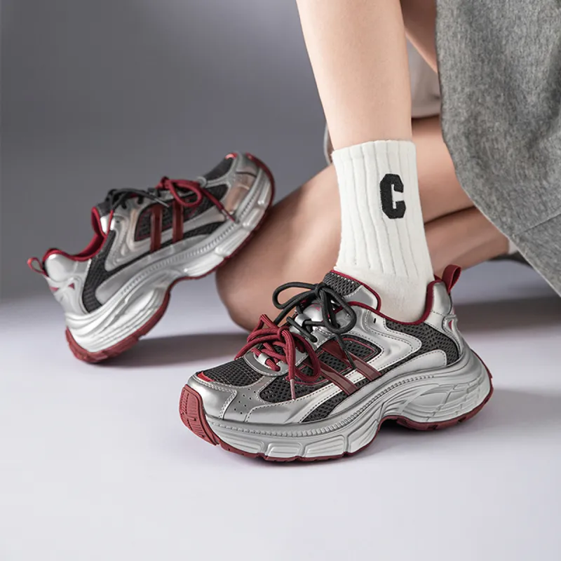 GEMEIQ Slip Resistant, Abrasion Resistant, Breathable, Height Increasing Low Top Chunky Sneakers Women's-2