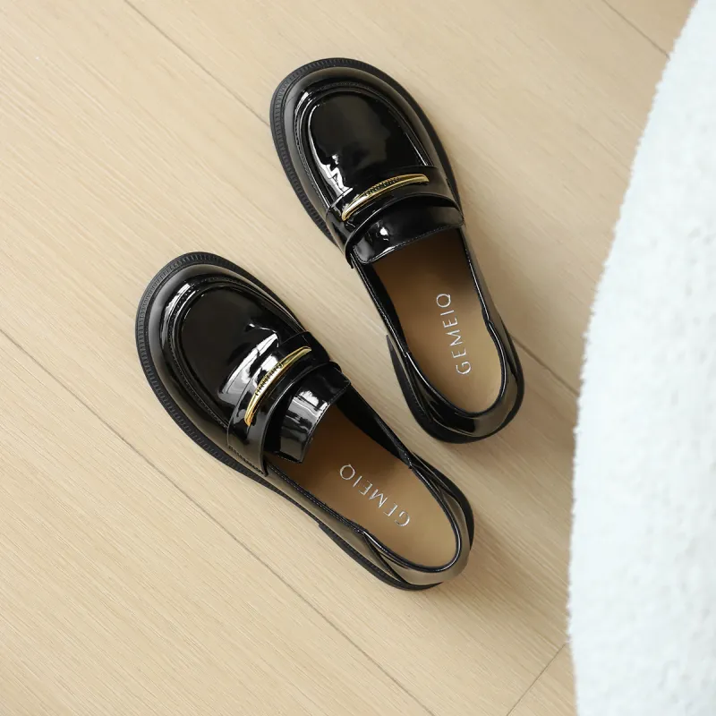 GEMEIQ Loafers Women's Low Top Black/Beige-4