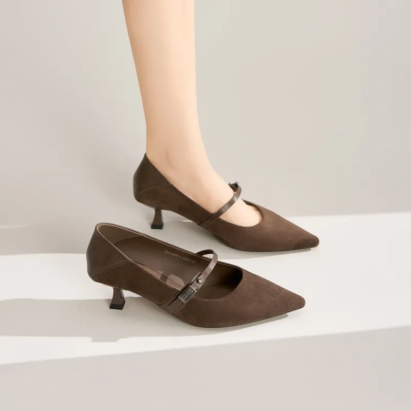 GEMEIQ Flared Heel High Heels Women's Brown-7