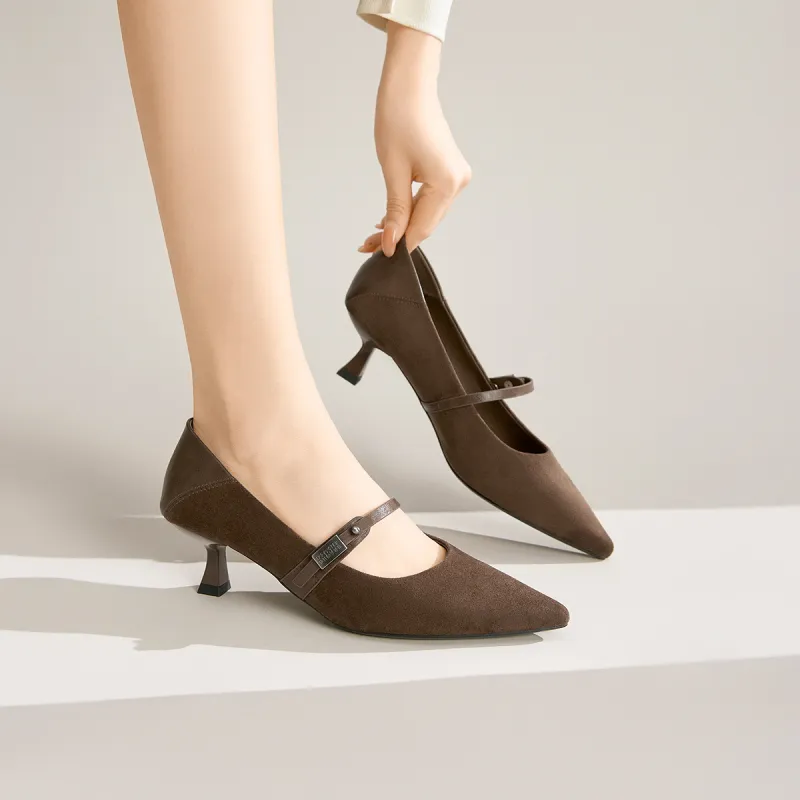 GEMEIQ Flared Heel High Heels Women's Brown-3