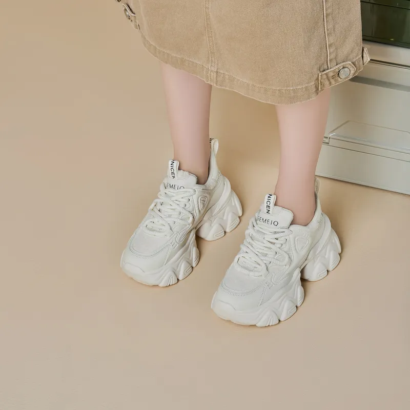 GEMEIQ Cushioning Abrasion Resistant Coverage Height Increasing Low Top Chunky Sneakers With EVA Outsole 8cm Women's-12