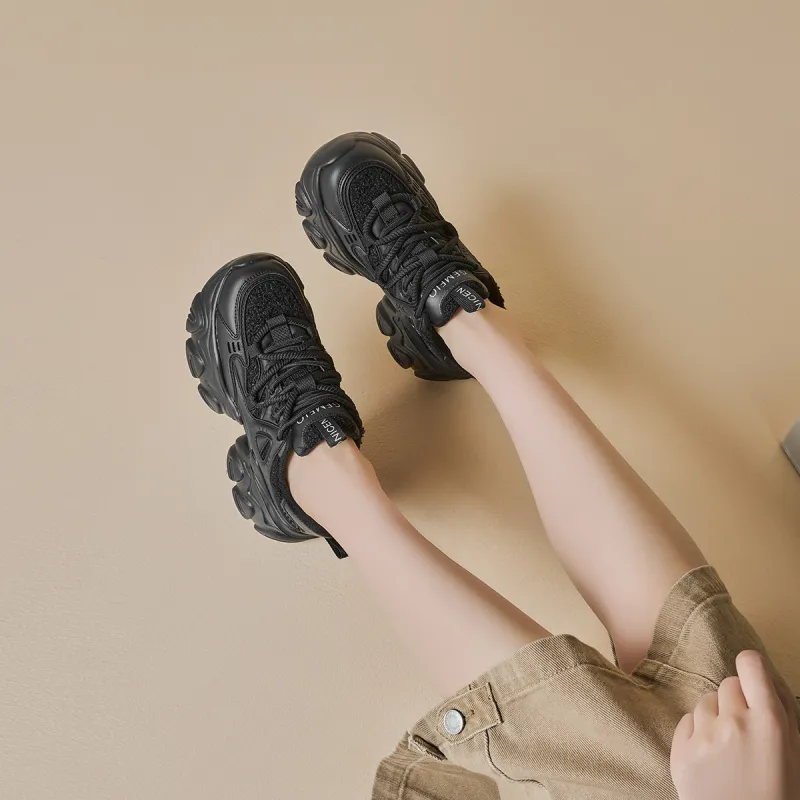 GEMEIQ Cushioning Abrasion Resistant Coverage Height Increasing Low Top Chunky Sneakers With EVA Outsole 8cm Women's-5