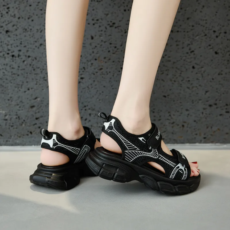 GEMEIQ Beach Sandals Women's Black/White/Silver-4