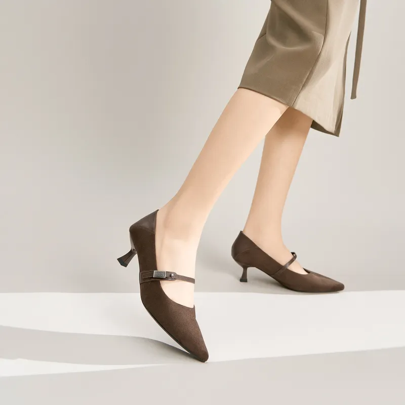 GEMEIQ Flared Heel High Heels Women's Brown-4