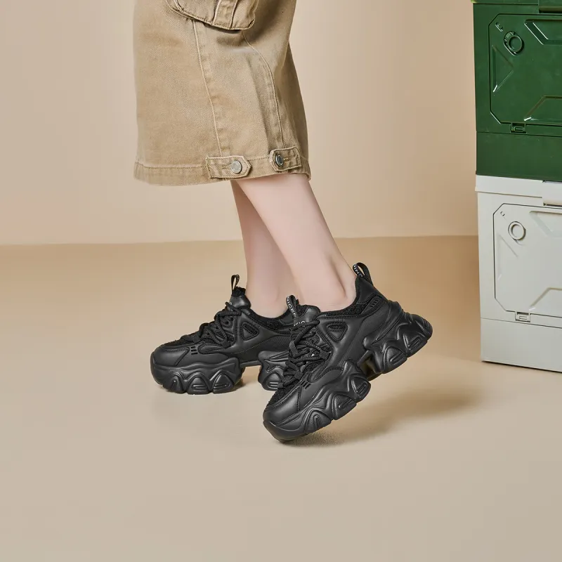 GEMEIQ Cushioning Abrasion Resistant Coverage Height Increasing Low Top Chunky Sneakers With EVA Outsole 8cm Women's-6