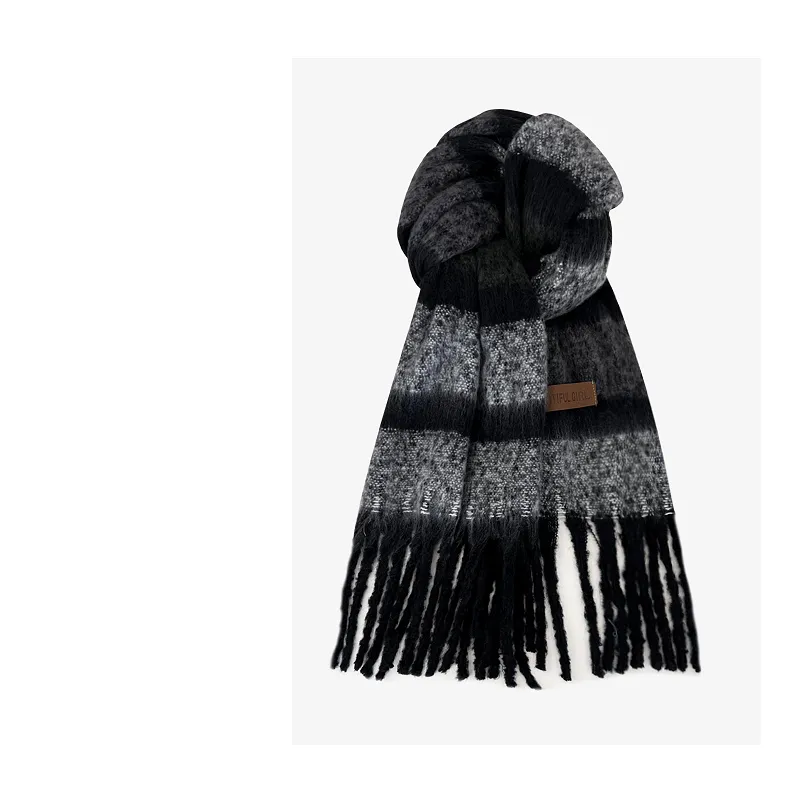 STUFFER Imitation Mohair Knit Scarves Unisex-11