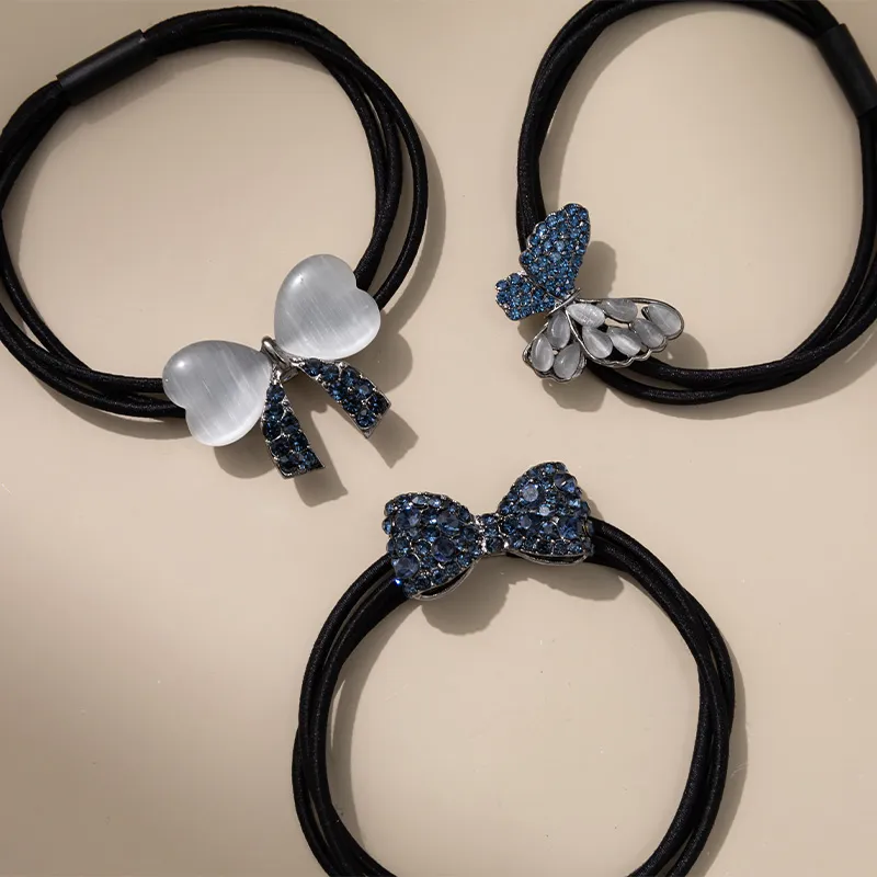 QIMEILA Alloy Hair Tie Women's Navy Blue-3