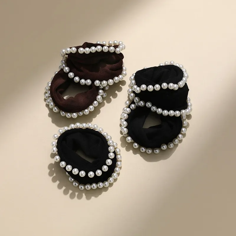 QIMEILA Artificial Pearl Rubber Band Hair Tie Women's-6