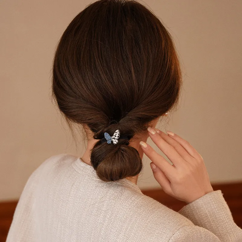 QIMEILA Alloy Hair Tie Women's Navy Blue-2