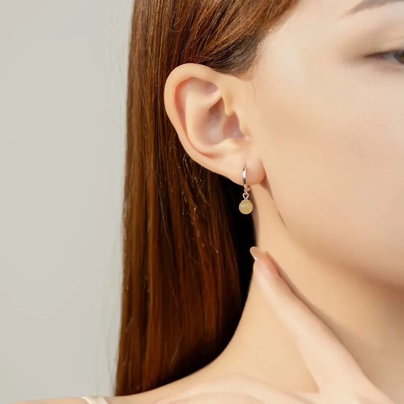 Zoo Jewel Hetian Jade Earrings Pale Greenish White Jade Women's-4