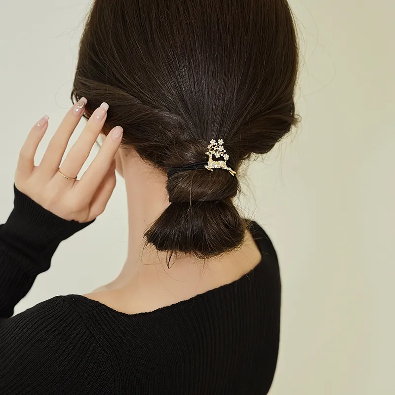 QIMEILA Leather Bands Artificial Crystal Hair Tie Women's-3