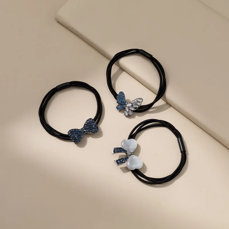 QIMEILA Alloy Hair Tie Women's Navy Blue-5