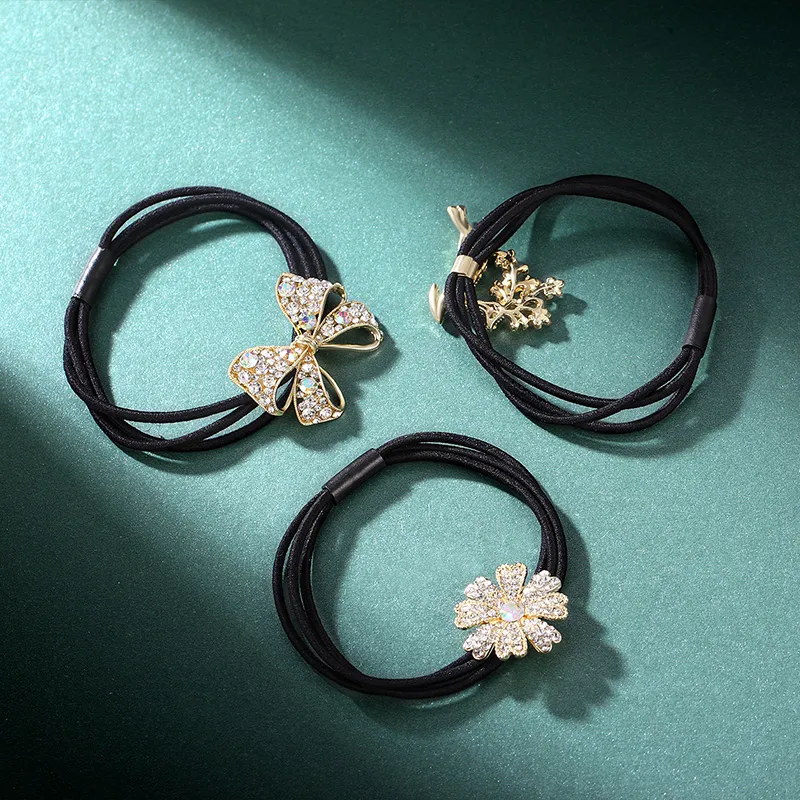 QIMEILA Leather Bands Artificial Crystal Hair Tie Women's-6