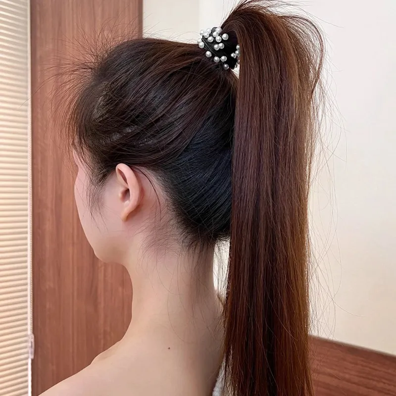 QIMEILA Artificial Pearl Rubber Band Hair Tie Women's-3