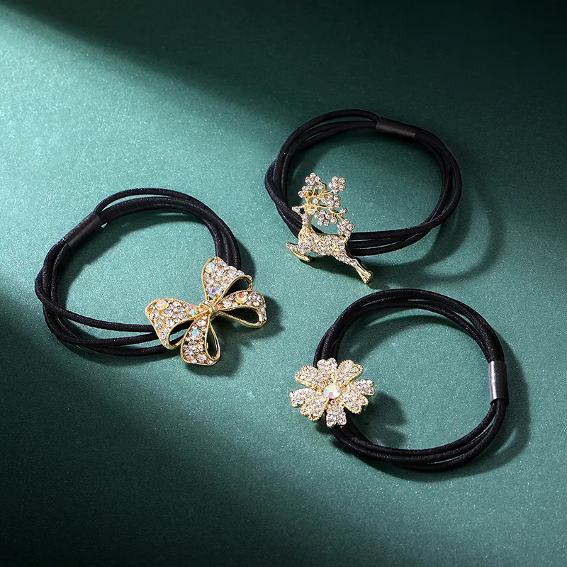 QIMEILA Leather Bands Artificial Crystal Hair Tie Women's-5