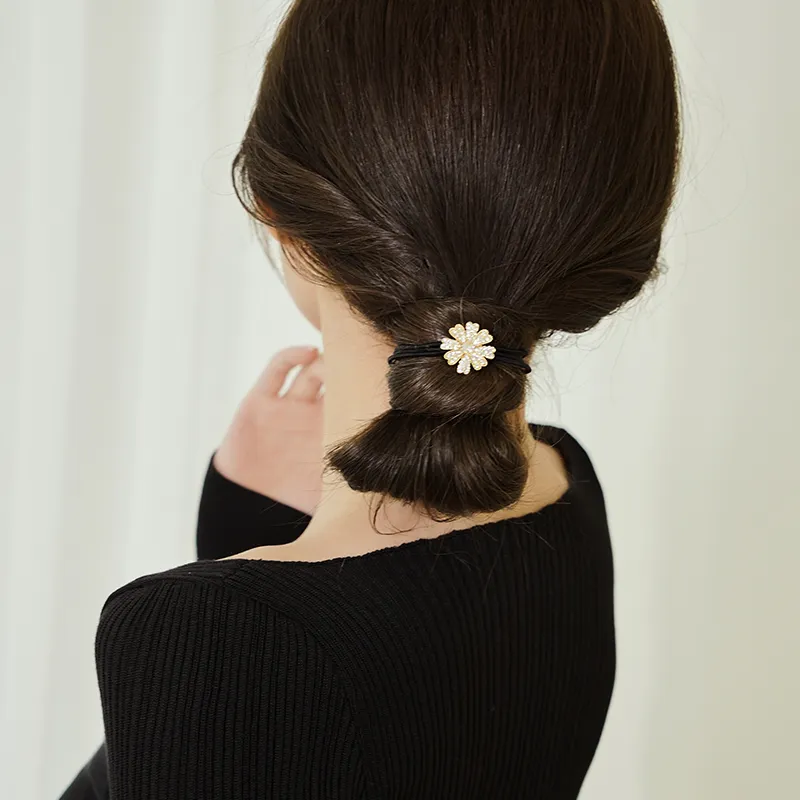 QIMEILA Leather Bands Artificial Crystal Hair Tie Women's-2