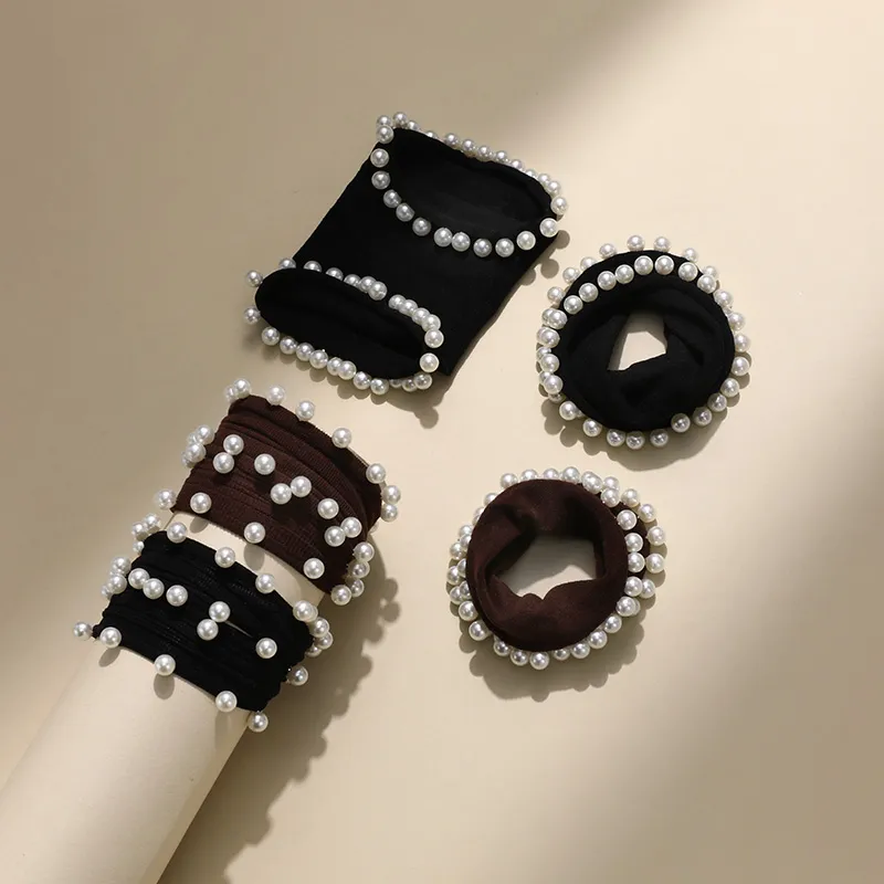 QIMEILA Artificial Pearl Rubber Band Hair Tie Women's-4