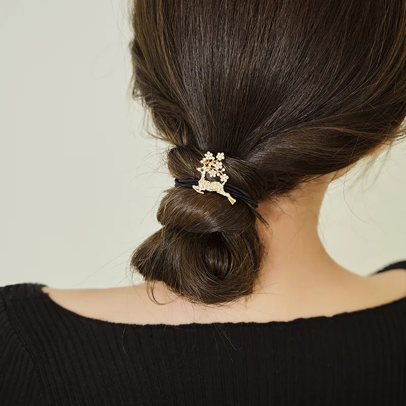QIMEILA Leather Bands Artificial Crystal Hair Tie Women's-4