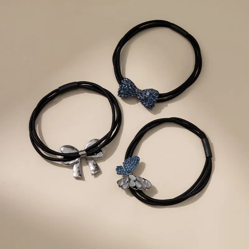 QIMEILA Alloy Hair Tie Women's Navy Blue-6
