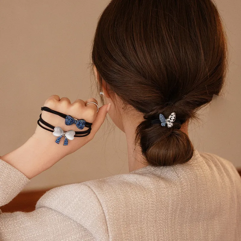 QIMEILA Alloy Hair Tie Women's Navy Blue-1