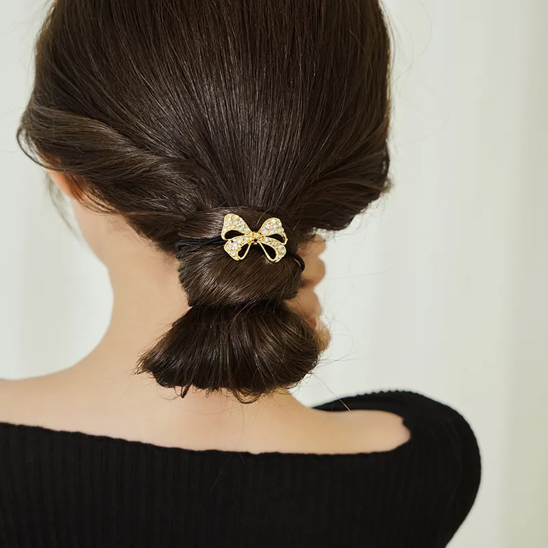 QIMEILA Leather Bands Artificial Crystal Hair Tie Women's-1