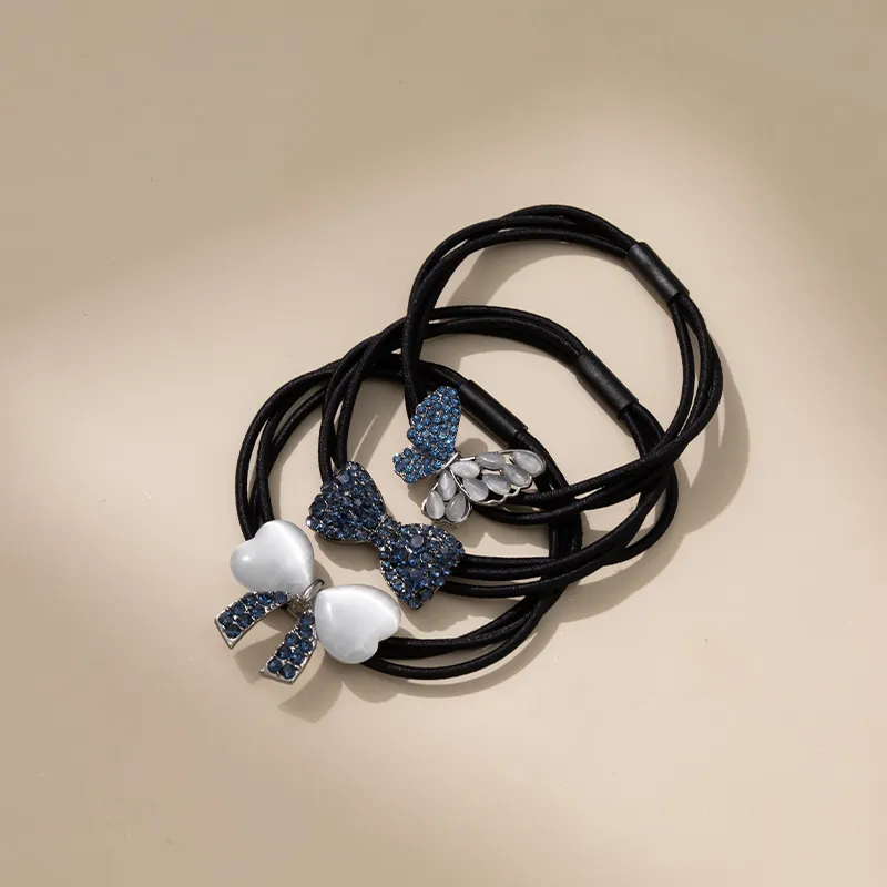 QIMEILA Alloy Hair Tie Women's Navy Blue-7