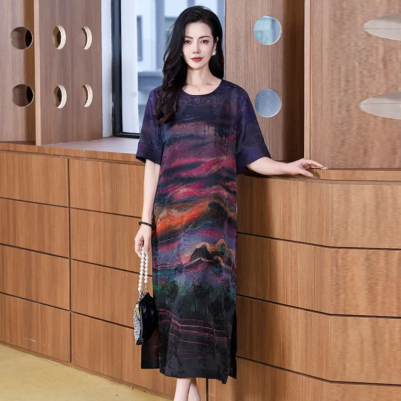 Yi Mengyuan Silk Short Sleeved Dress Women's Image Color-4