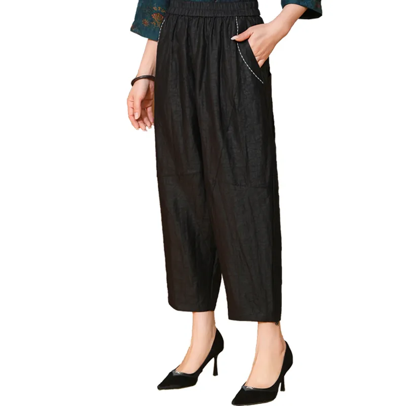 Yi Mengyuan Silk Casual Pants Women's Black-5