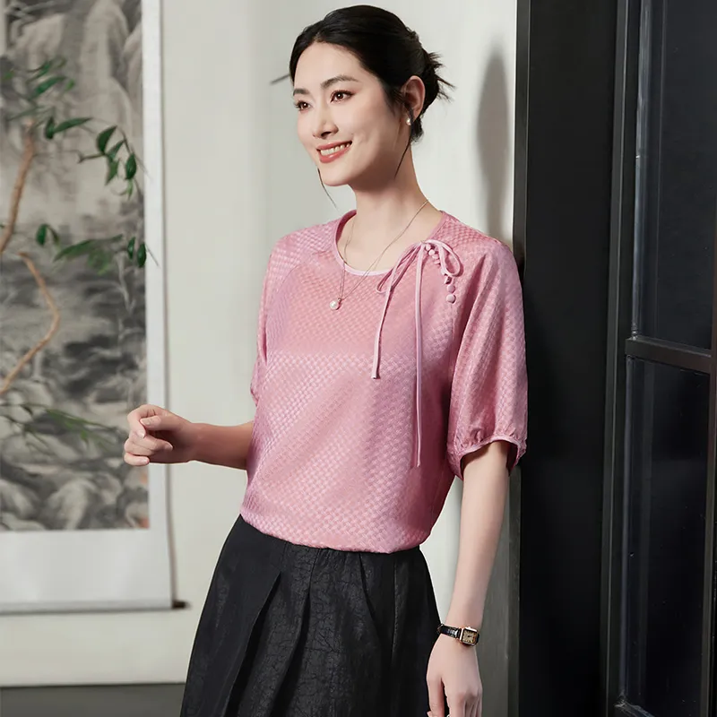 Yi Mengyuan Short Sleeved Silk Shirt Women's-1