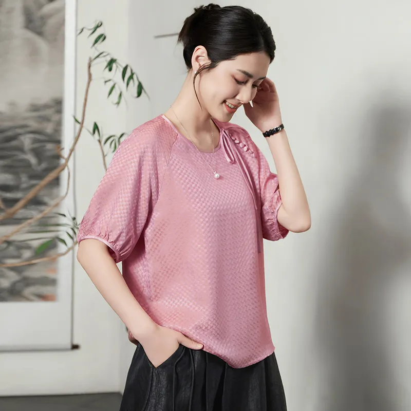 Yi Mengyuan Short Sleeved Silk Shirt Women's-2