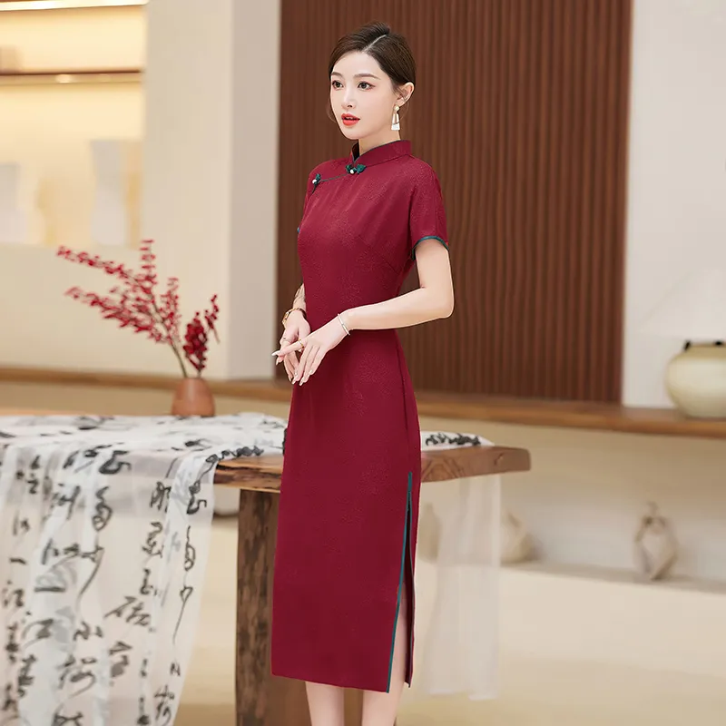 Yi Mengyuan Short Sleeved Dress Women's Red-5
