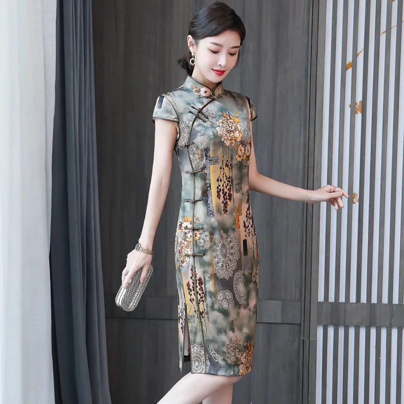 Yi Mengyuan Silk Short Sleeved Dress Women's Mixed Color-2