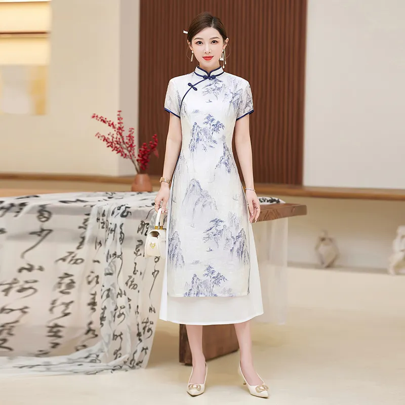 Yi Mengyuan Short Sleeved Dress Women's White-4