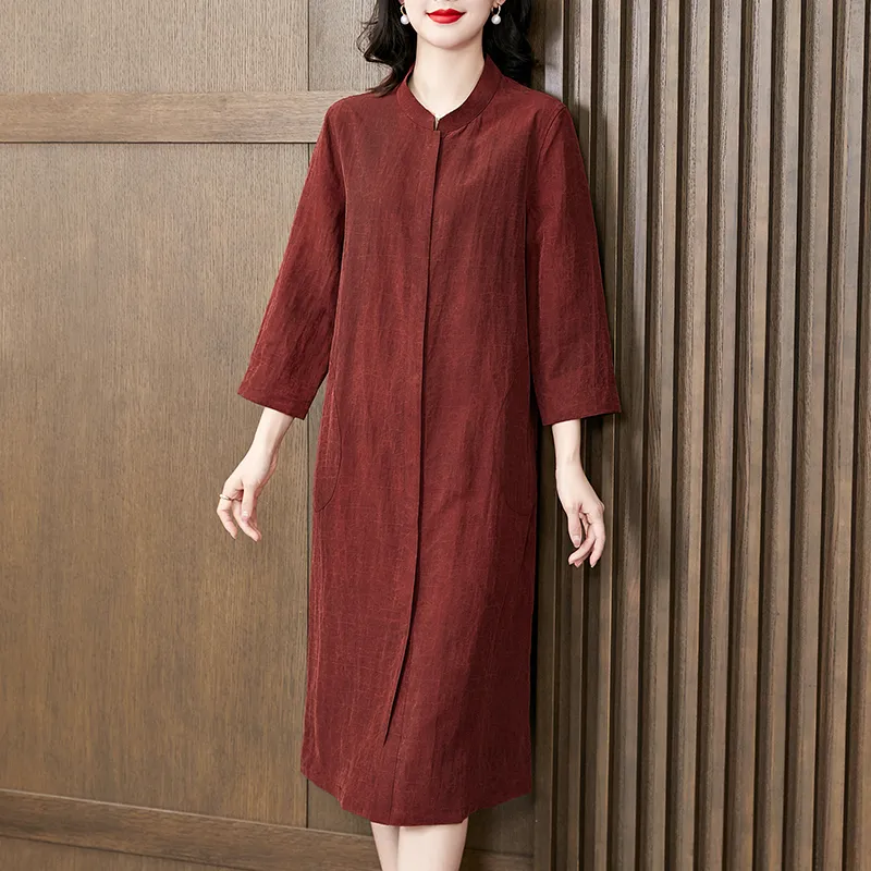 Yi Mengyuan Silk Long Sleeved Dress Women's-3