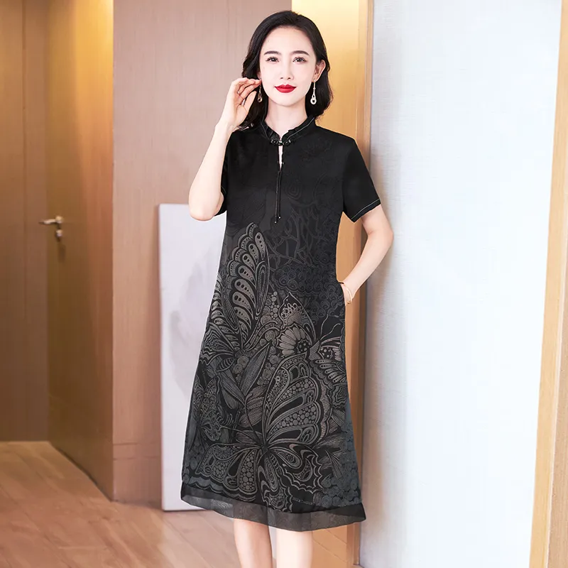Yi Mengyuan Silk Short Sleeved Dress Women's-3